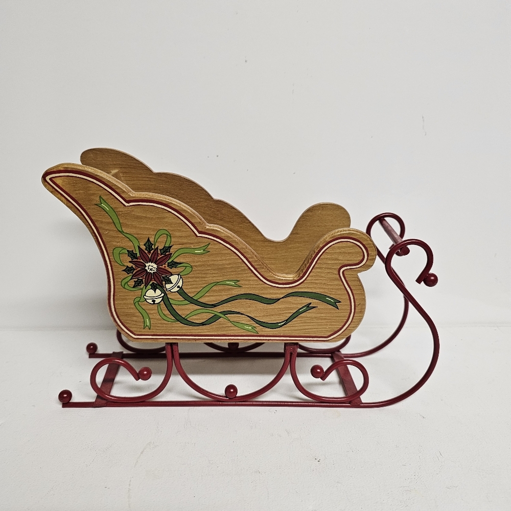 Wood and Metal Christmas Sleigh Centerpiece Holiday Decoration